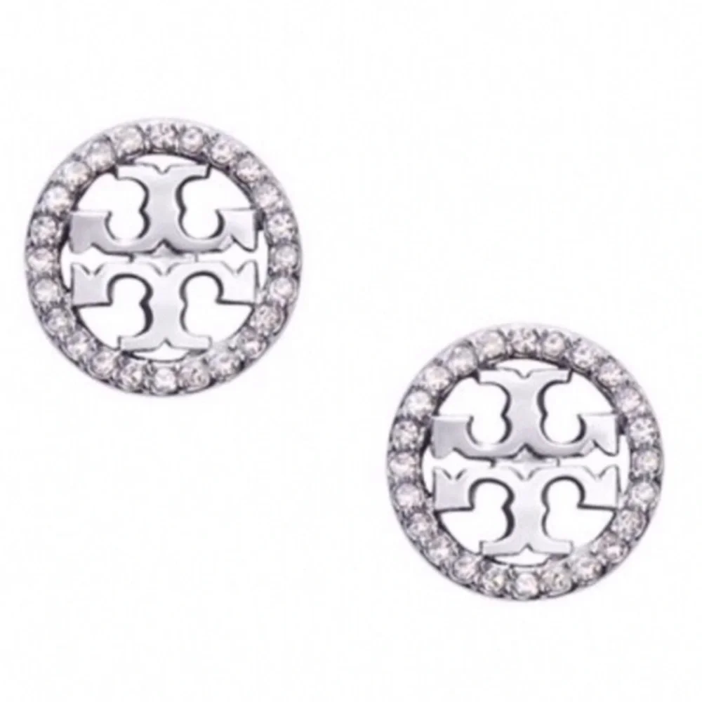 TORY BURCH • Silver Miller Circle Crystal Earrings